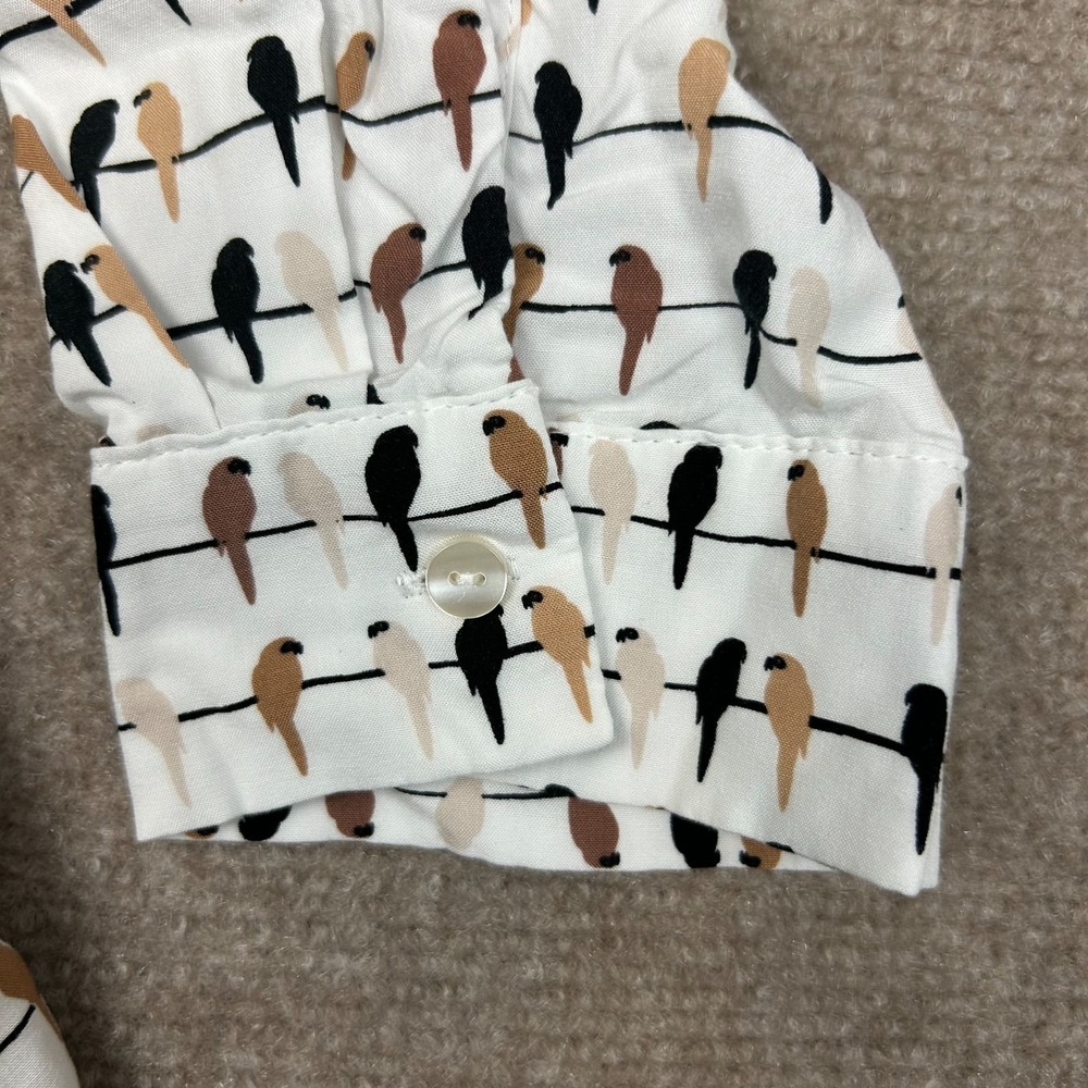 Jane + Delancey Shirt Womens XL White Rayon Parrot Print Round Hem Button Up - Picture 7 of 12